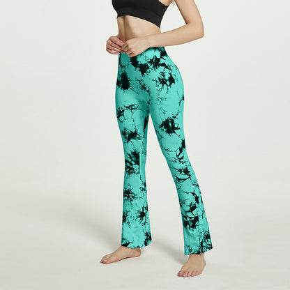 Pantalones de Yoga con estampado Tie Dye para mujer, mallas deportivas con fondo de campana, sin costuras, cintura alta, secado rápido, para Fitness y correr