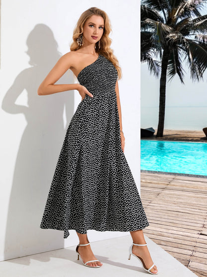 Robe midi imprimée à une épaule