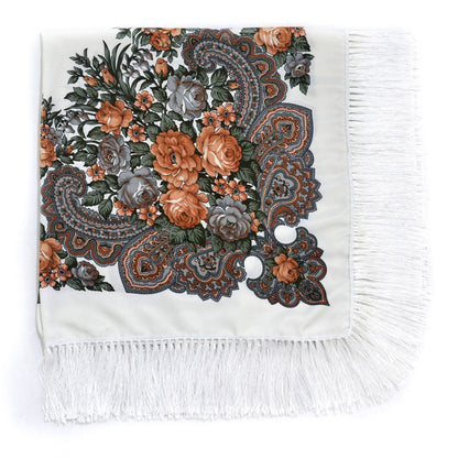 Women's Retro Print Floral Fringed Scarf