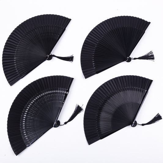 Peinture tout noir ventilateur pliant Style chinois femme Antique classique danse ventilateur artisanat ventilateur Amazon chaud ventilateur