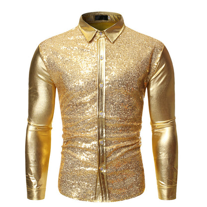 Camisa multicolor para discoteca, traje de baile dorado con lentejuelas geniales