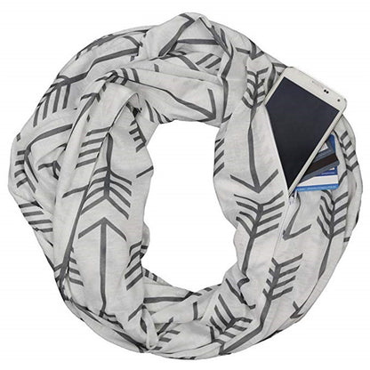 Pocket Scarf Arrow Pattern Printed Zipper Pocket Scarf