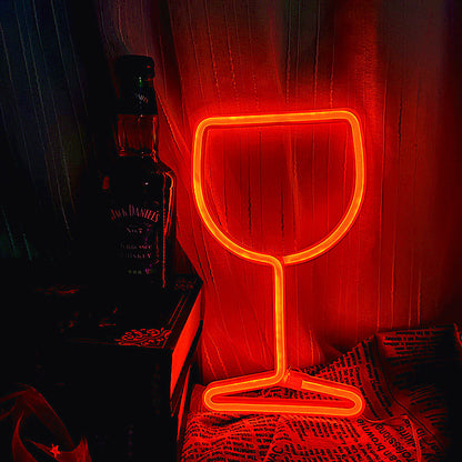 Lumière décorative en verre de vin au néon à LED murale