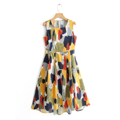 Nordic Niche Colorful Spring Summer Slimming High Oil Painting Inkjet Dress Arket