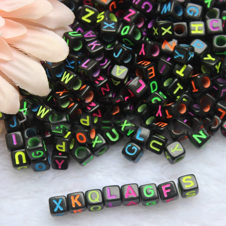 Black Fluorescent Letter Beads 26 English Letters Music Festival Beaded Bracelet