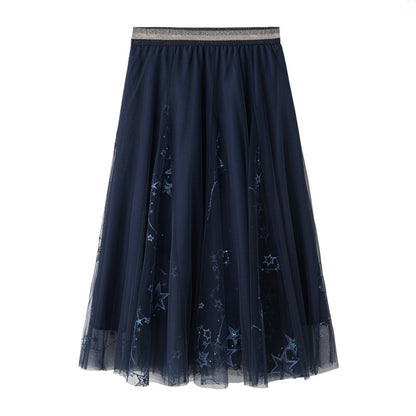 Fairy Dress Star Gauzy Skirt Super Fairy Shiny Heavy Industry Net Yarn Skirt Embroidered Five Pointed Star Puffy Long Skirt