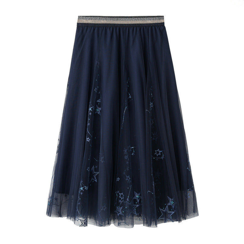 Fairy Dress Star Gauzy Skirt Super Fairy Shiny Heavy Industry Net Yarn Skirt Embroidered Five Pointed Star Puffy Long Skirt