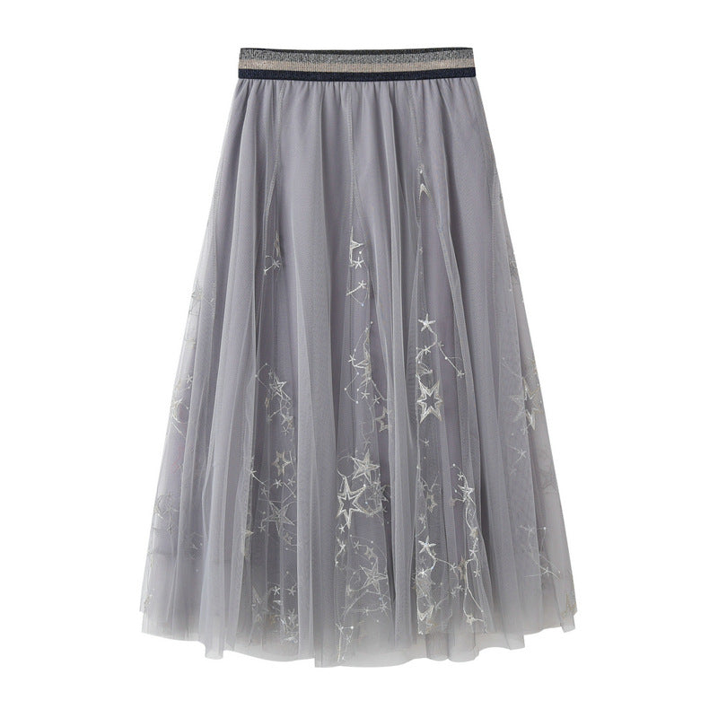 Fairy Dress Star Gauzy Skirt Super Fairy Shiny Heavy Industry Net Yarn Skirt Embroidered Five Pointed Star Puffy Long Skirt