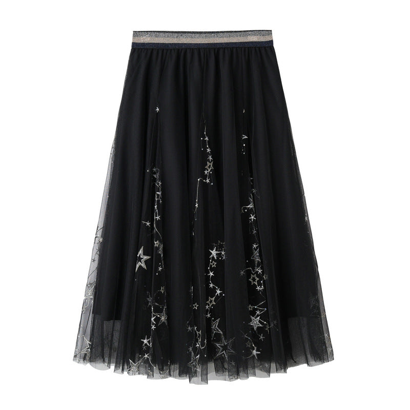 Fairy Dress Star Gauzy Skirt Super Fairy Shiny Heavy Industry Net Yarn Skirt Embroidered Five Pointed Star Puffy Long Skirt