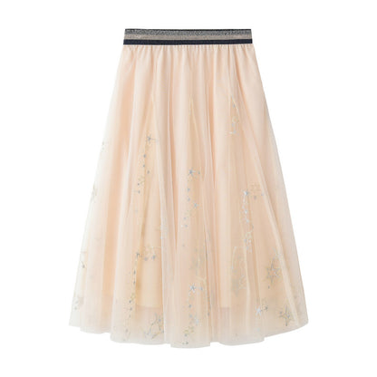 Fairy Dress Star Gauzy Skirt Super Fairy Shiny Heavy Industry Net Yarn Skirt Embroidered Five Pointed Star Puffy Long Skirt