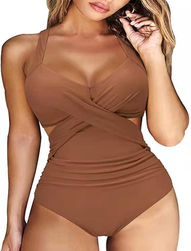 Maillot de bain sexy pour femme, tenue croisée au ventre