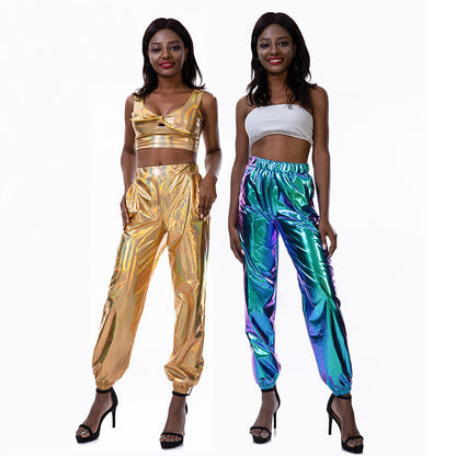 Pantalon de sport décontracté, rue Hip Hop, fête, brillant, coloré, hologramme Laser, ample, pour femmes