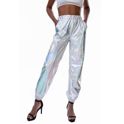 Pantalon de sport décontracté, rue Hip Hop, fête, brillant, coloré, hologramme Laser, ample, pour femmes