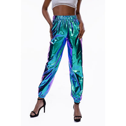 Pantalon de sport décontracté, rue Hip Hop, fête, brillant, coloré, hologramme Laser, ample, pour femmes