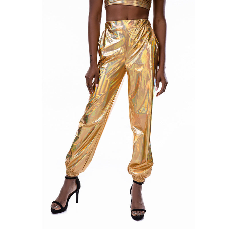 Pantalon de sport décontracté, rue Hip Hop, fête, brillant, coloré, hologramme Laser, ample, pour femmes