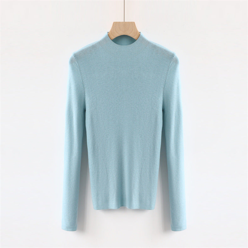 Solid Color Colorful Half Turtleneck Wool Base Shirt Sweater Women Slim Fit Slimming Long Sleeves Knitwear Top