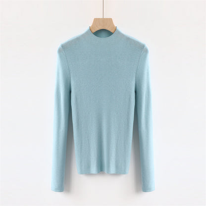 Solid Color Colorful Half Turtleneck Wool Base Shirt Sweater Women Slim Fit Slimming Long Sleeves Knitwear Top