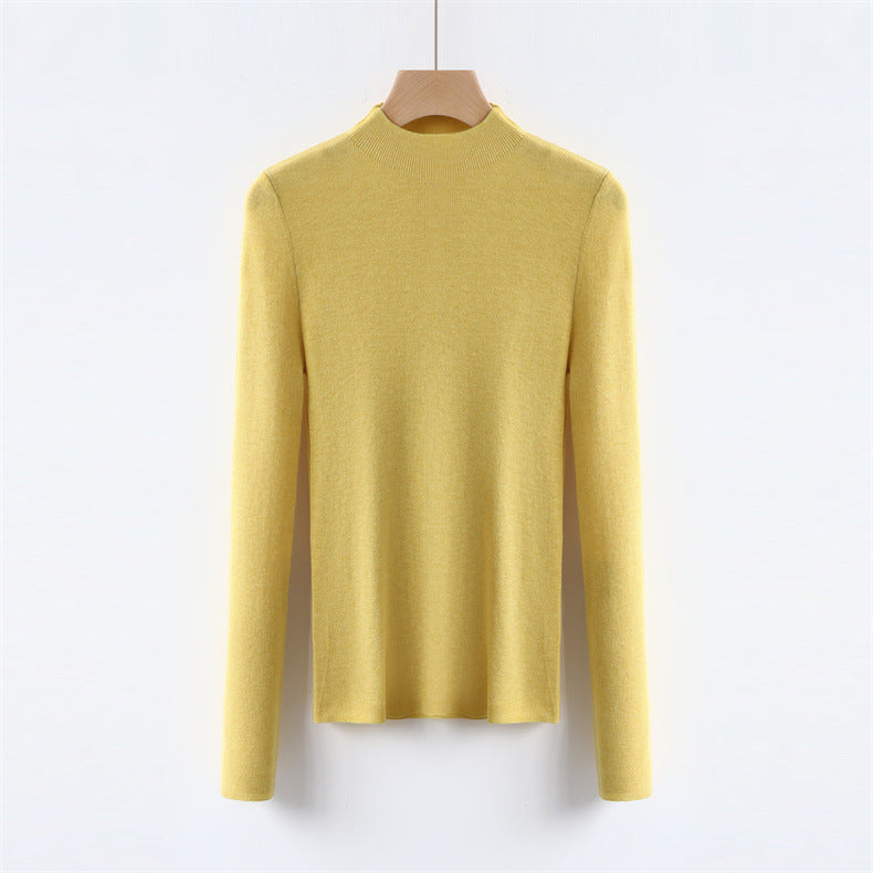 Solid Color Colorful Half Turtleneck Wool Base Shirt Sweater Women Slim Fit Slimming Long Sleeves Knitwear Top