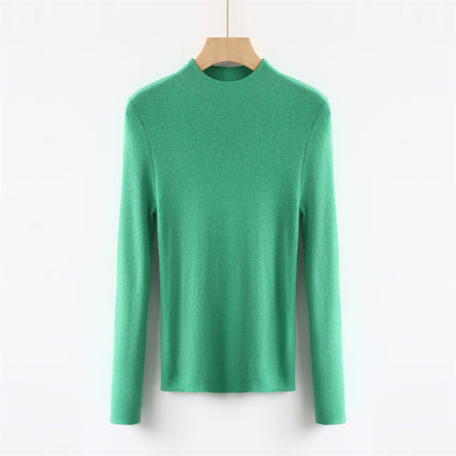 Solid Color Colorful Half Turtleneck Wool Base Shirt Sweater Women Slim Fit Slimming Long Sleeves Knitwear Top