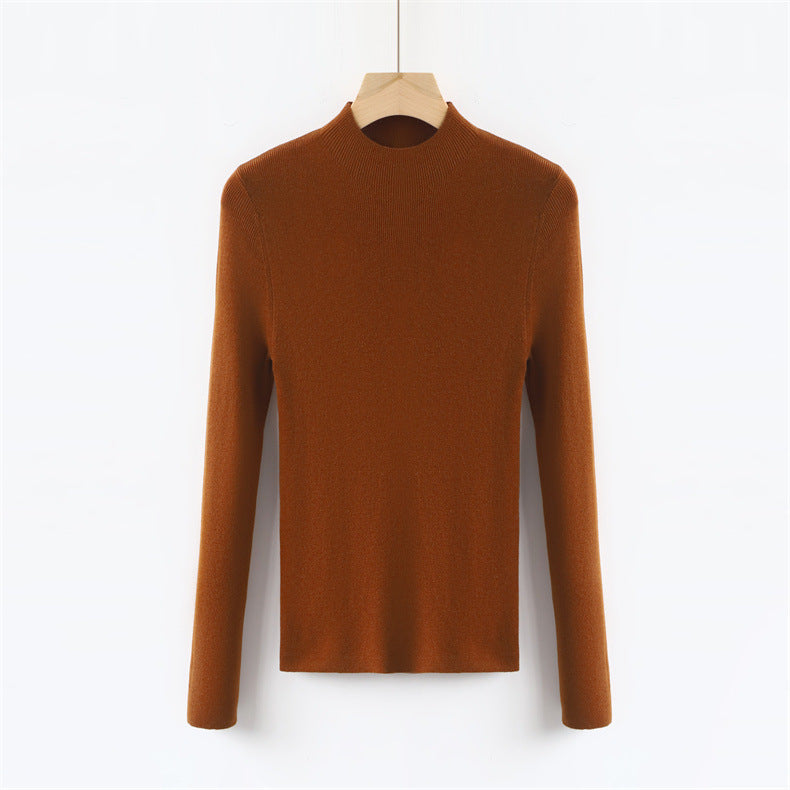 Solid Color Colorful Half Turtleneck Wool Base Shirt Sweater Women Slim Fit Slimming Long Sleeves Knitwear Top