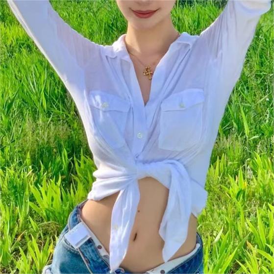 Summer Women Clothes College Sweet Turn down Collar Single Breasted Cardigan Slim Fit Korean Shirt Women