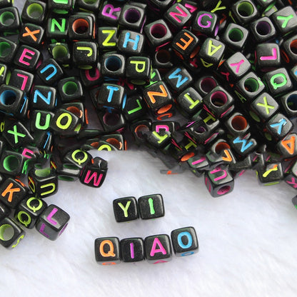 Black Fluorescent Letter Beads 26 English Letters Music Festival Beaded Bracelet