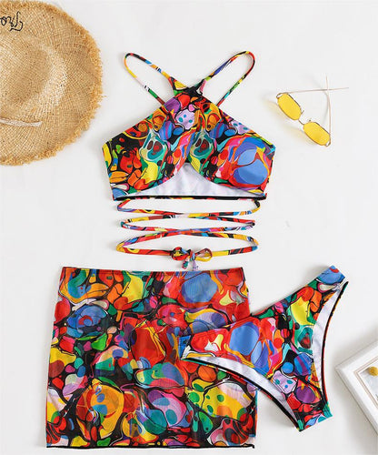 Swimwear Split Halter Strap Colorful Sexy Bikini Bikini Swimsuit