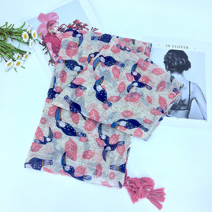 Printed bird cotton scarf