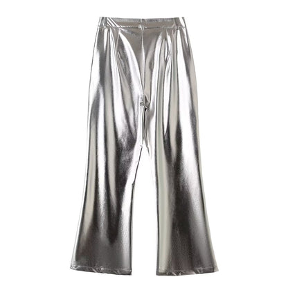 Printemps femmes vêtements rue décontracté argent brillant Surface pantalon