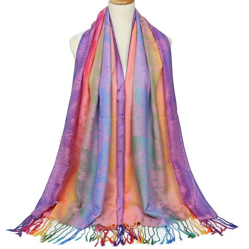 Gradient warm vintage jacquard scarf