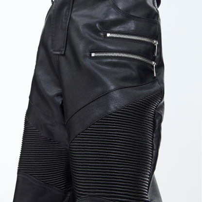 Pantalon en cuir Punk déconstruit, coutures tridimensionnelles, fermeture éclair en métal, embelli, Bootcut, pantalon décontracté