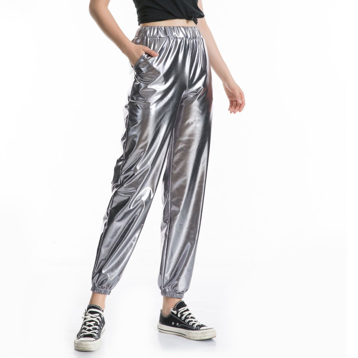 Pantalon de sport décontracté, rue Hip Hop, fête, brillant, coloré, hologramme Laser, ample, pour femmes