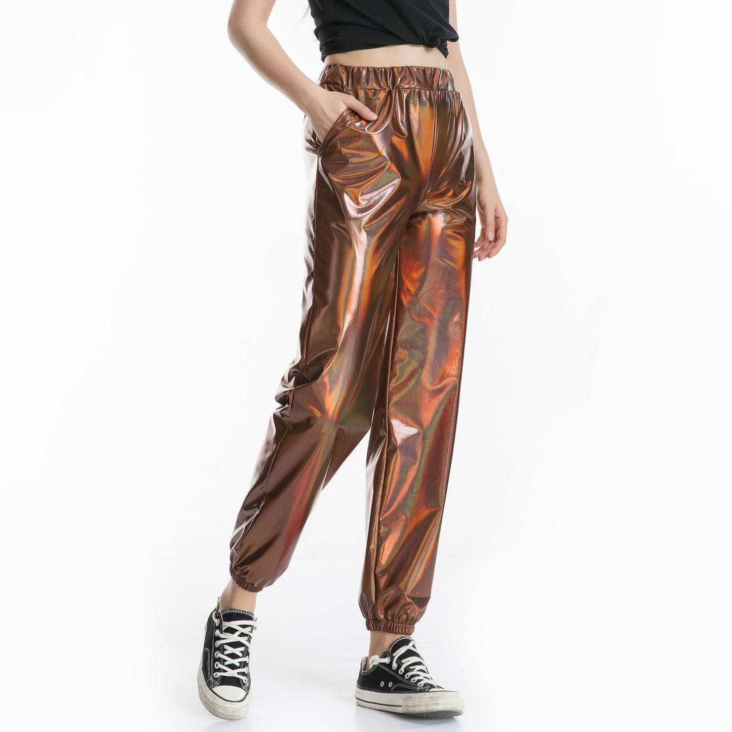 Pantalon de sport décontracté, rue Hip Hop, fête, brillant, coloré, hologramme Laser, ample, pour femmes