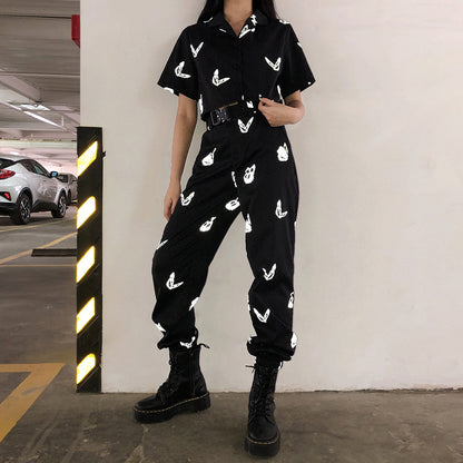 Butterfly reflective printed sports beam trousers