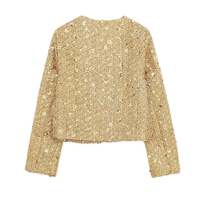 Spring Autumn Women Clothing French Short Shiny Sequin Decorative Texture Blazer