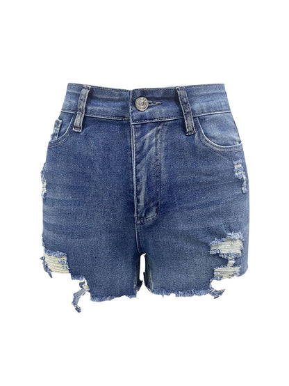 Ripped Denim Shorts Women Stretch Slim Personality Street Frayed Pants