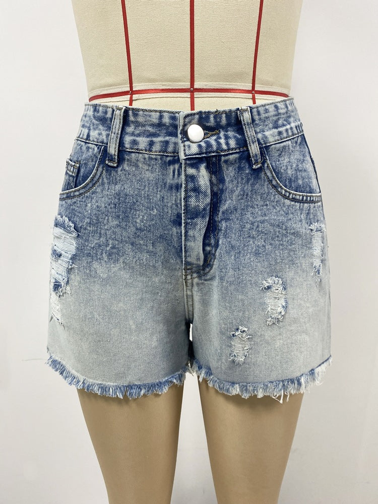 Short en Denim dégradé d'été pour femme, pantalon taille haute amincissant