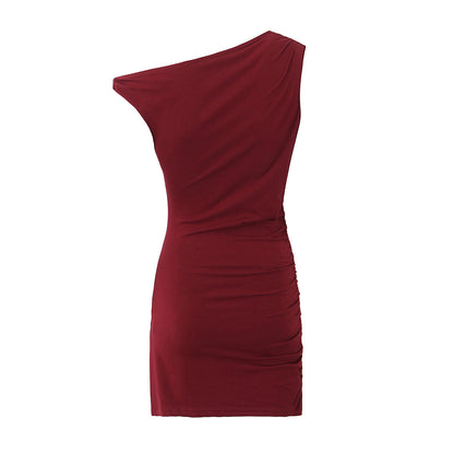 Robe courte asymétrique, couleur unie, Slim, sexy, pour femmes