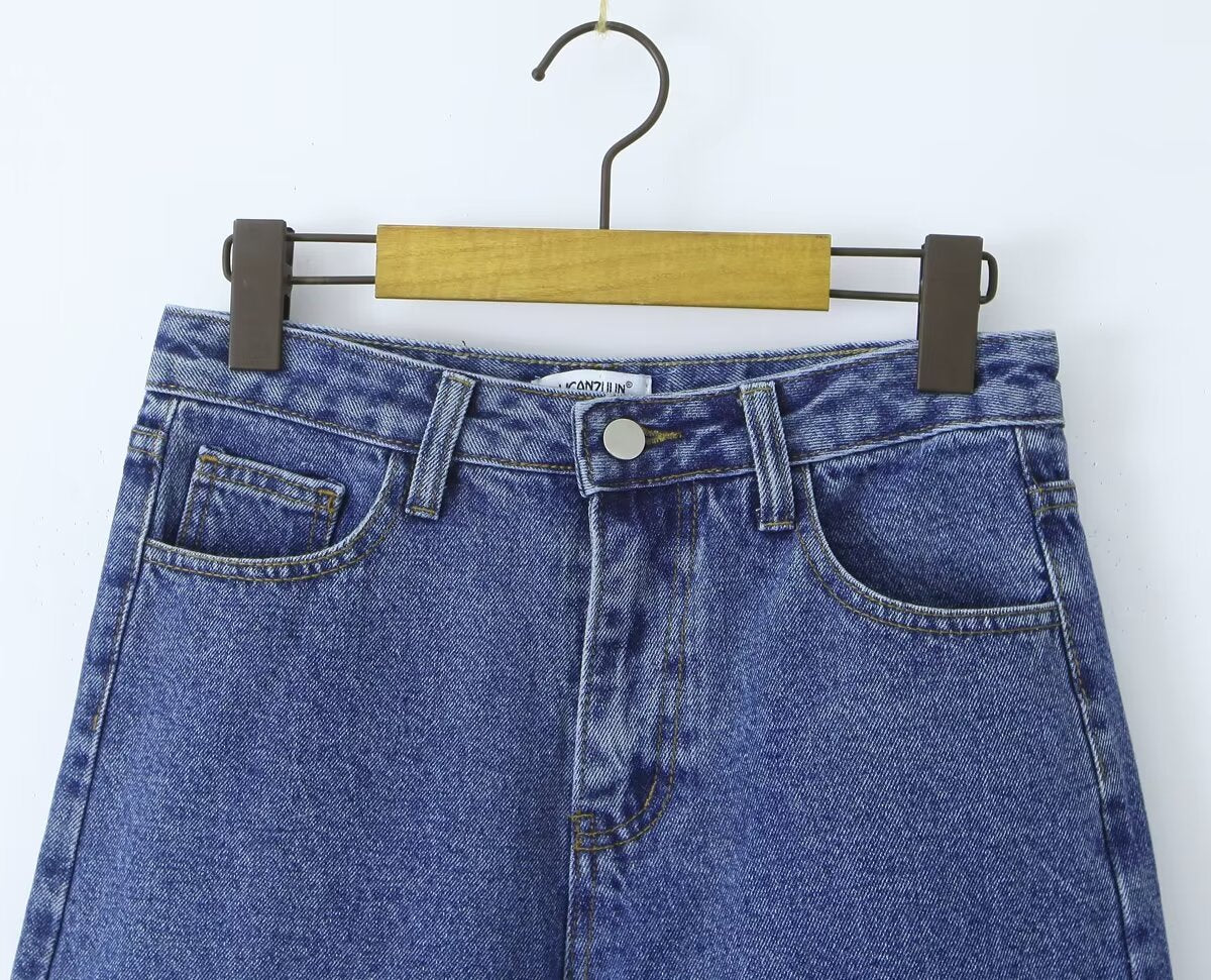 Short en Denim de poche droit couleur unie femmes short décontracté ample