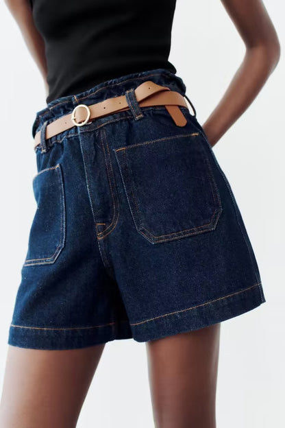 Vêtements d'été pour femmes, short Baggy en Denim avec ceinture