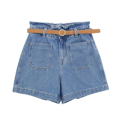 Vêtements d'été pour femmes, short Baggy en Denim avec ceinture