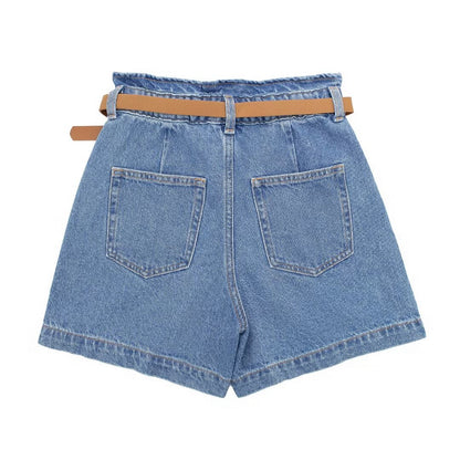 Vêtements d'été pour femmes, short Baggy en Denim avec ceinture