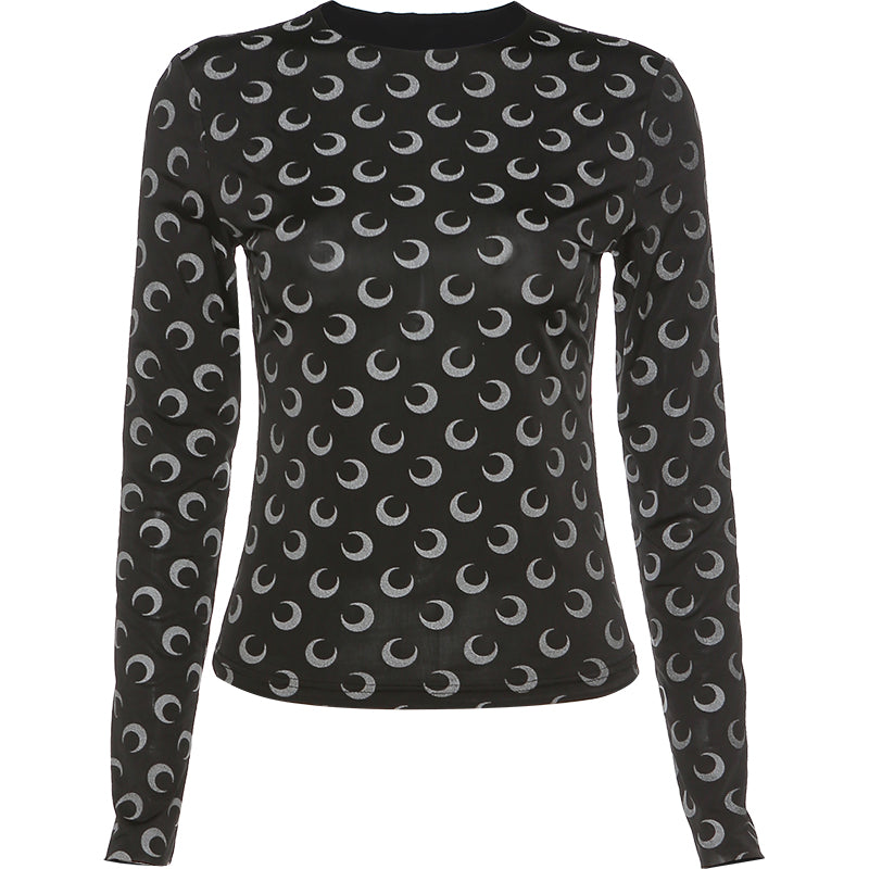 Reflective moon print ice silk bottoming shirt