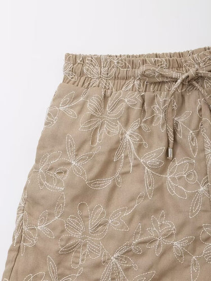 Pantalones cortos casuales de cintura alta bordados con cordones y cintura alta fáciles de combinar Retro para mujer