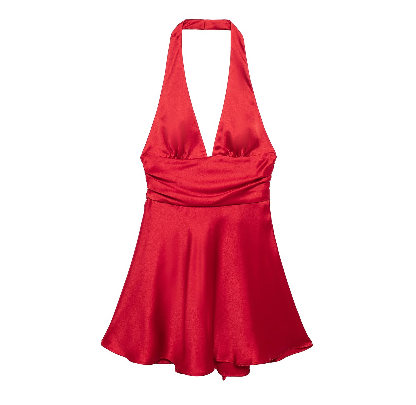 Robe d'été en Satin de soie pour femmes, vêtements de couleur unie, Texture, col licou, Mini robe