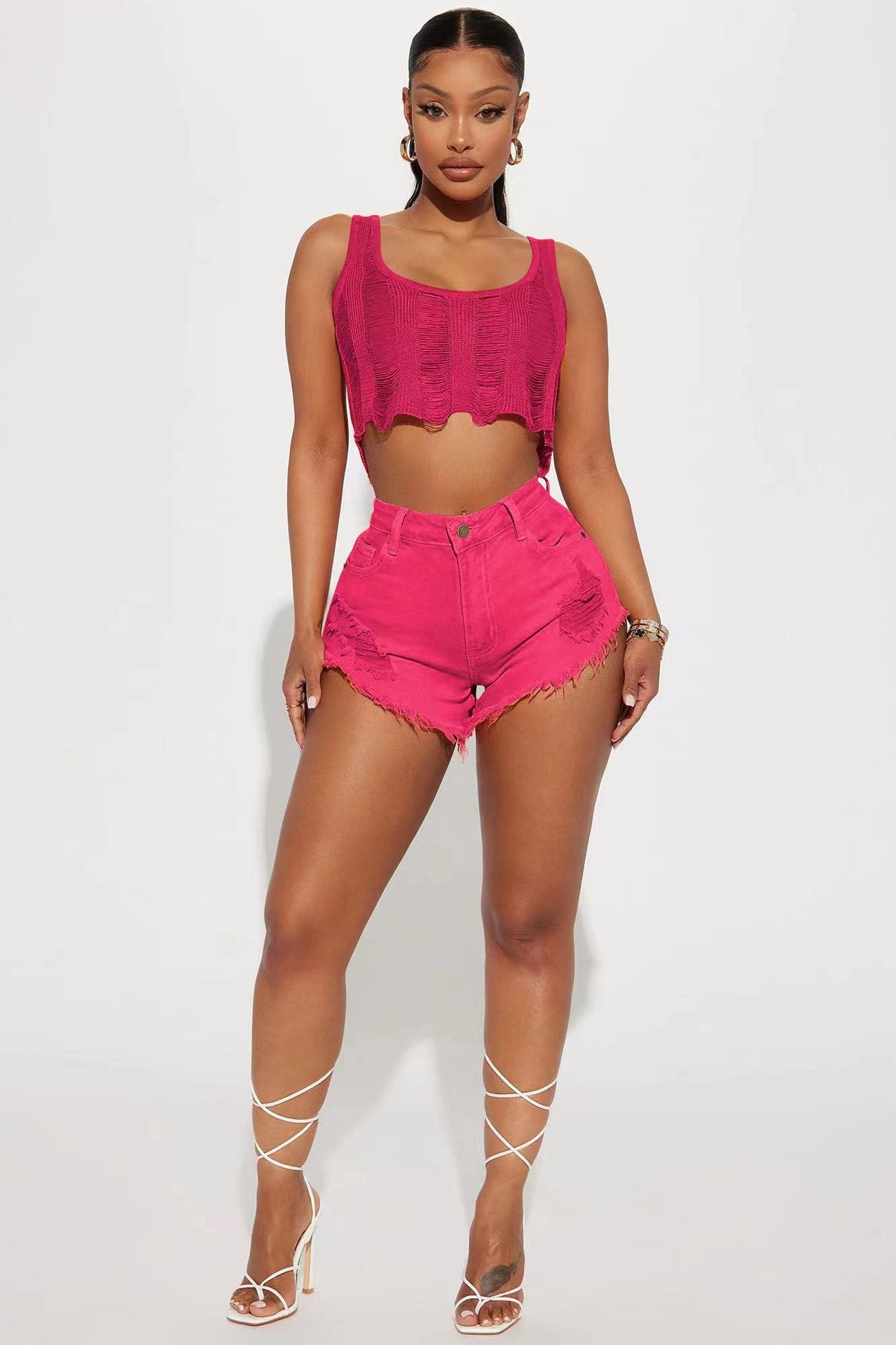 Women Clothing Casual Ripped Burr Denim Shorts