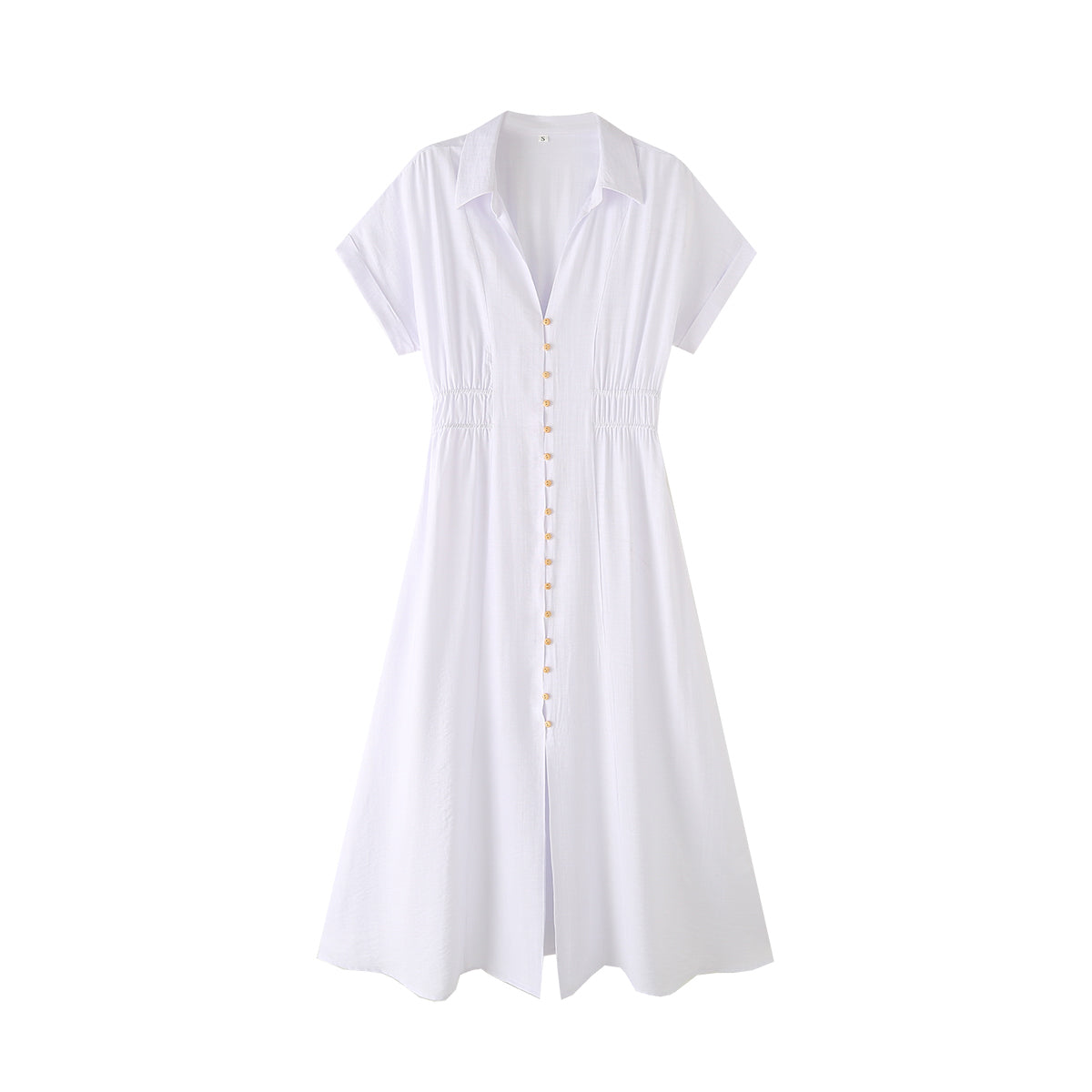 Summer Midi Dress Shirt Office Elegant Solid Color Simple Dress Women