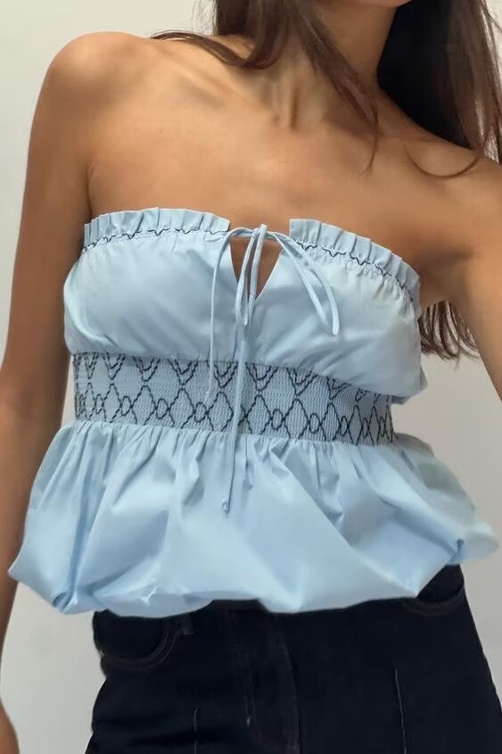 Summer Women Clothing Fashionable Simple Fresh Cold-Shoulder Tube Top