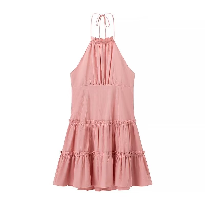 Robe sexy en coton laminé rose dos nu pour femme