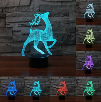 Lumière d'illusion de nuit LED à commande tactile 3D 7 couleurs cerf